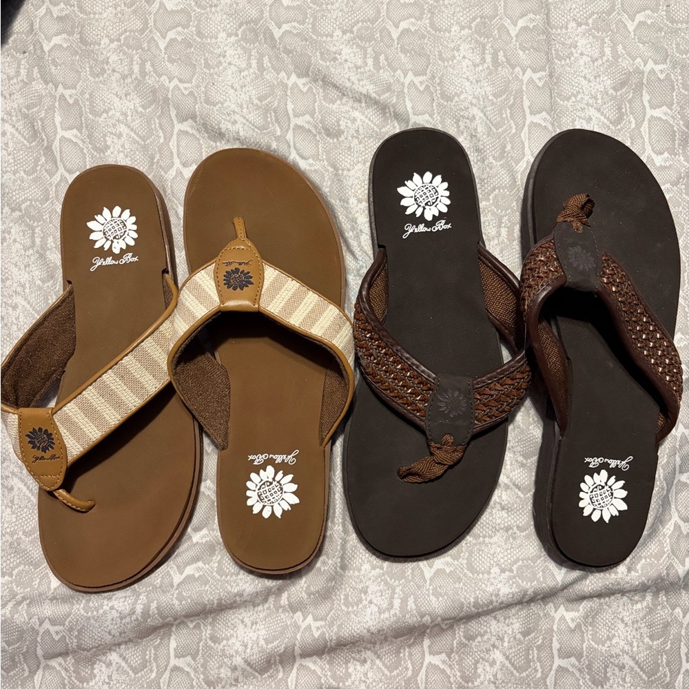 2 Pair Bundle - Yellow Box Brown and Tan Sandals